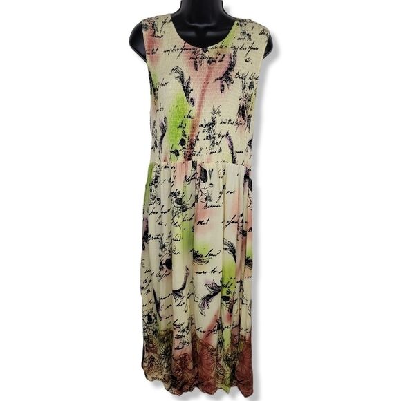 Jane Ashley vintage 80s 90s Woman floral print sleevless maxi dress size 1x - Picture 1 of 5